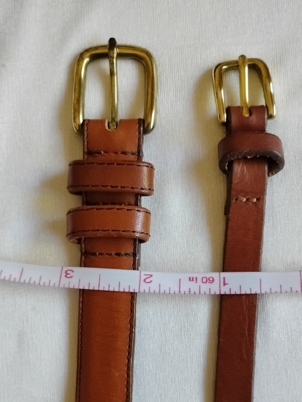 Land's End Leather 3/4" Skinny Belt 28 506 Cognac Gold - Picture 7 of 9